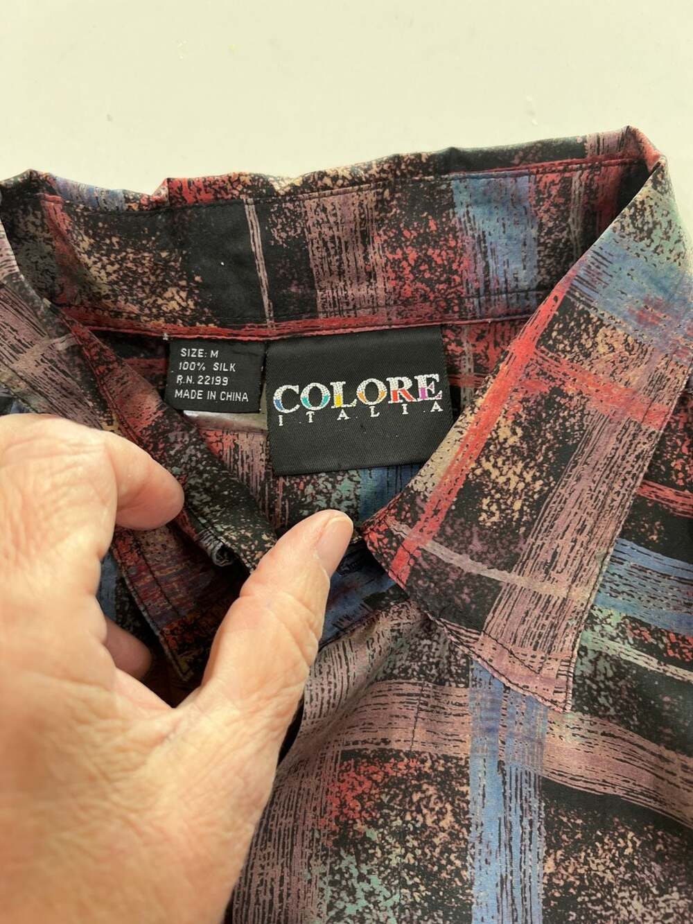 Vintage Colore Italia 100% Silk Abstract Plaid Short Sleeve Button Down Shirt M - Picture 2 of 4